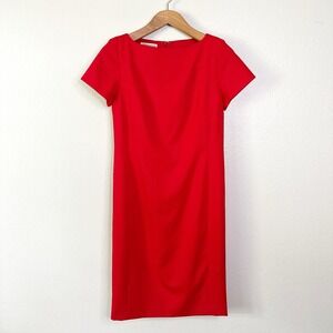 Pendleton Red Virgin Wool Short Sleeve Sheath Dress pleated back women's Size 8